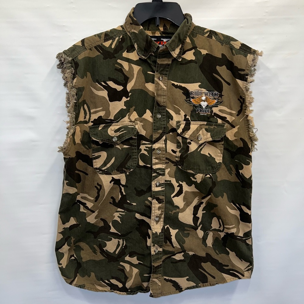 Twin V Motorcycle Apparel Shirt Mens Large Camouflage Sleeveless Ride With Pride